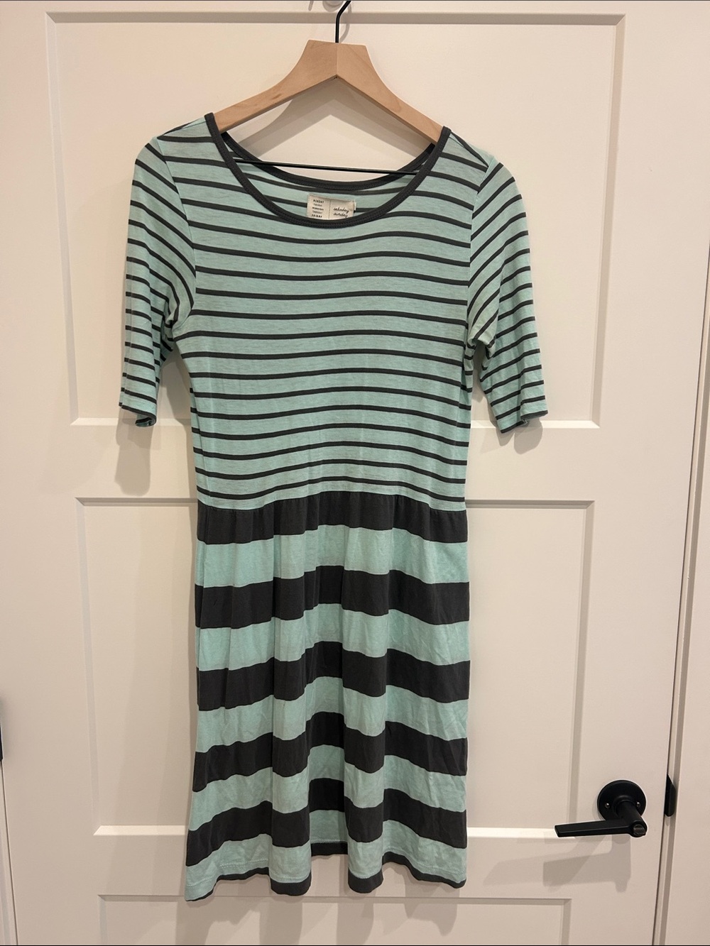 Saturday Sunday Anthropologie Striped Midi Dress Mint Charcoal Size M